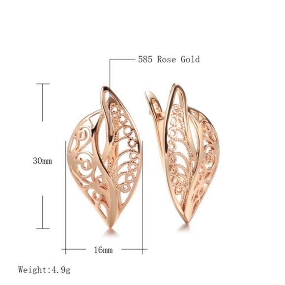 585 Rose Gold Plated Hollow Big Drop Earrings - Picture 8 of 8